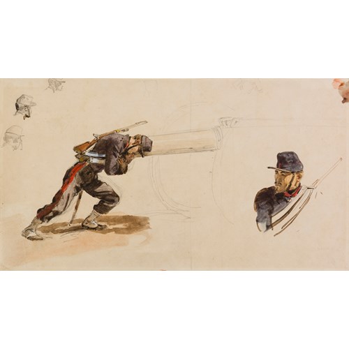 A Soldier Pushing a Cannon, and other Studies of Soldiers